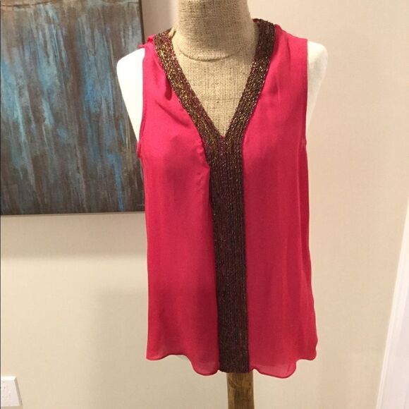 Parker silk tank top blouse open back mesh beads - Picture 1 of 7
